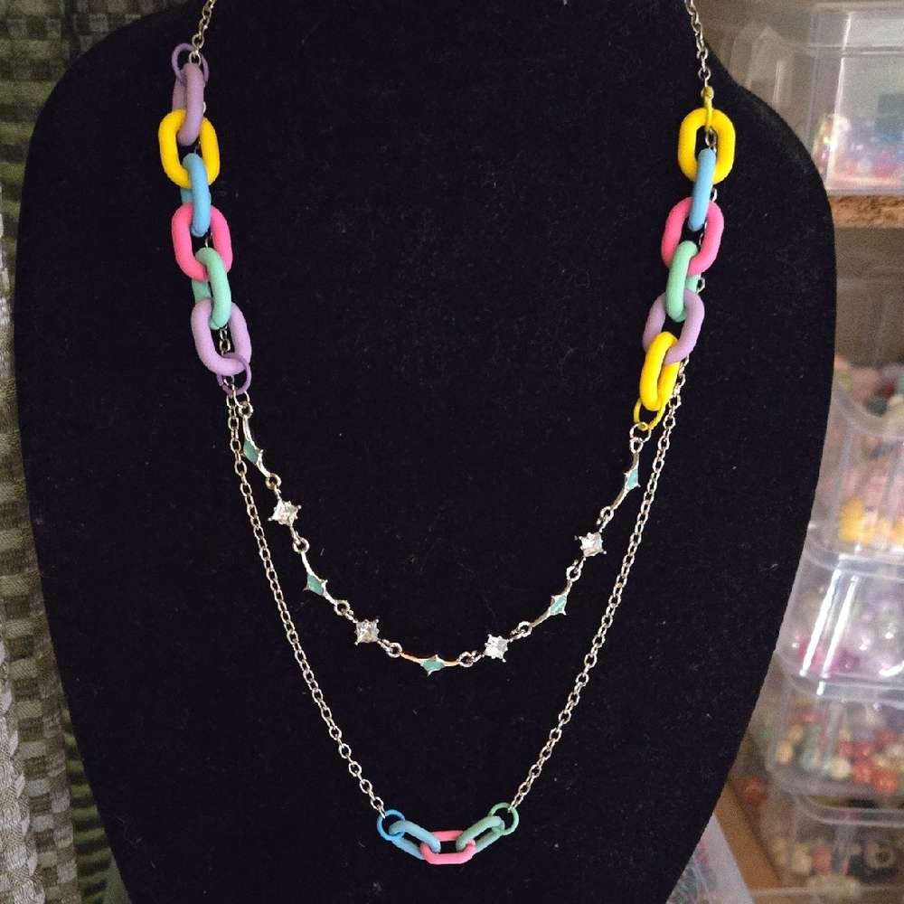Hand Crafted Pink and Yellow Necklace with Double-Strand Design